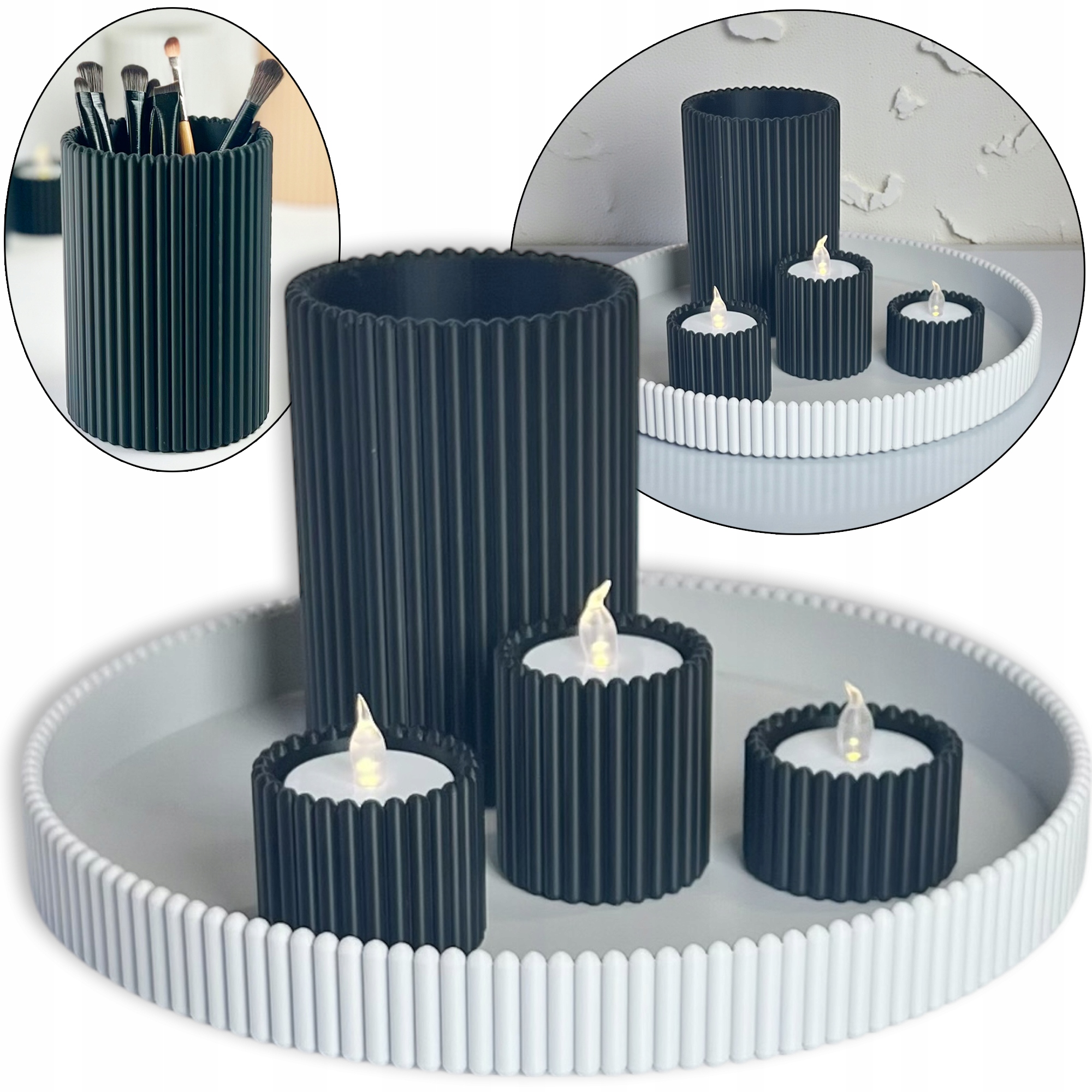 Sada Dekorativní podnos Figurky Nádoba 3 Svícny s Tealight Led Obývací pokoj