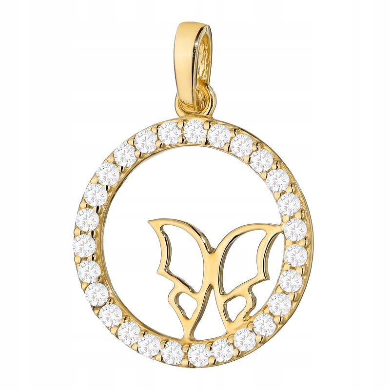 Zlatý Přívěsek Přívěsek pr. 585 Motýl v Kole Ring s zirkony 14k
