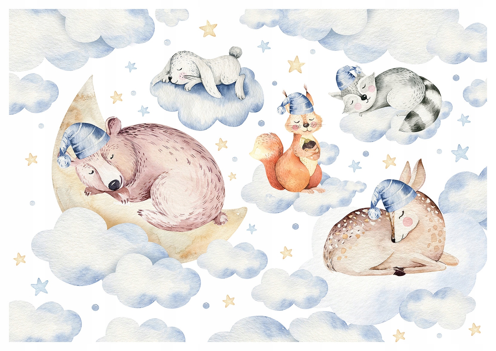 Tapeta Spící zvířátka medvídek měsíc hvězdičky do pokoje 208x146 lepidlo