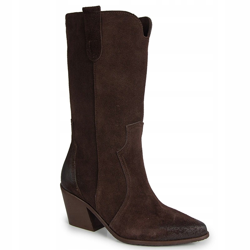 Laroni 3883 Čokoládové Kožené Kozačky Kovbojské Boty Nezateplené Široké Lýtko