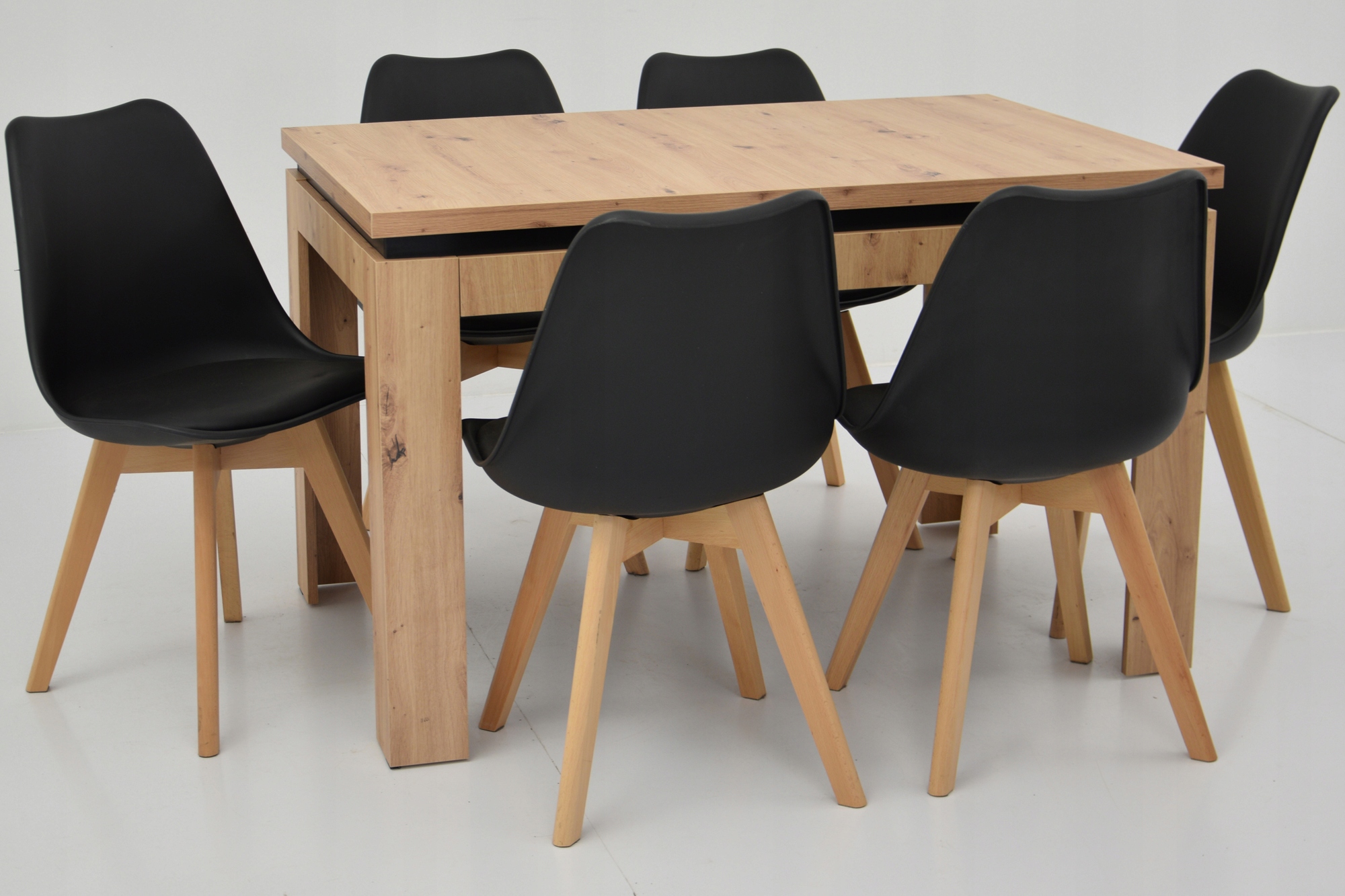 NOWOCZESNY Rozkładany stół 120 ARTISAN i 6 krzeseł Kolor obicia czarny