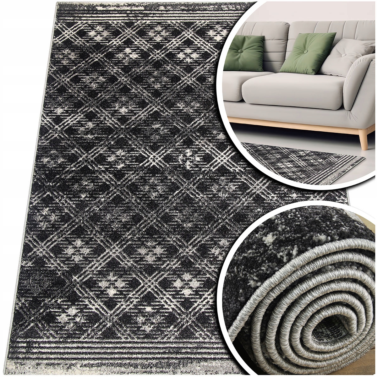Módní Koberce Do Obývacího Pokoje Adventure Grafit Černá Šedá Moderní 140x200