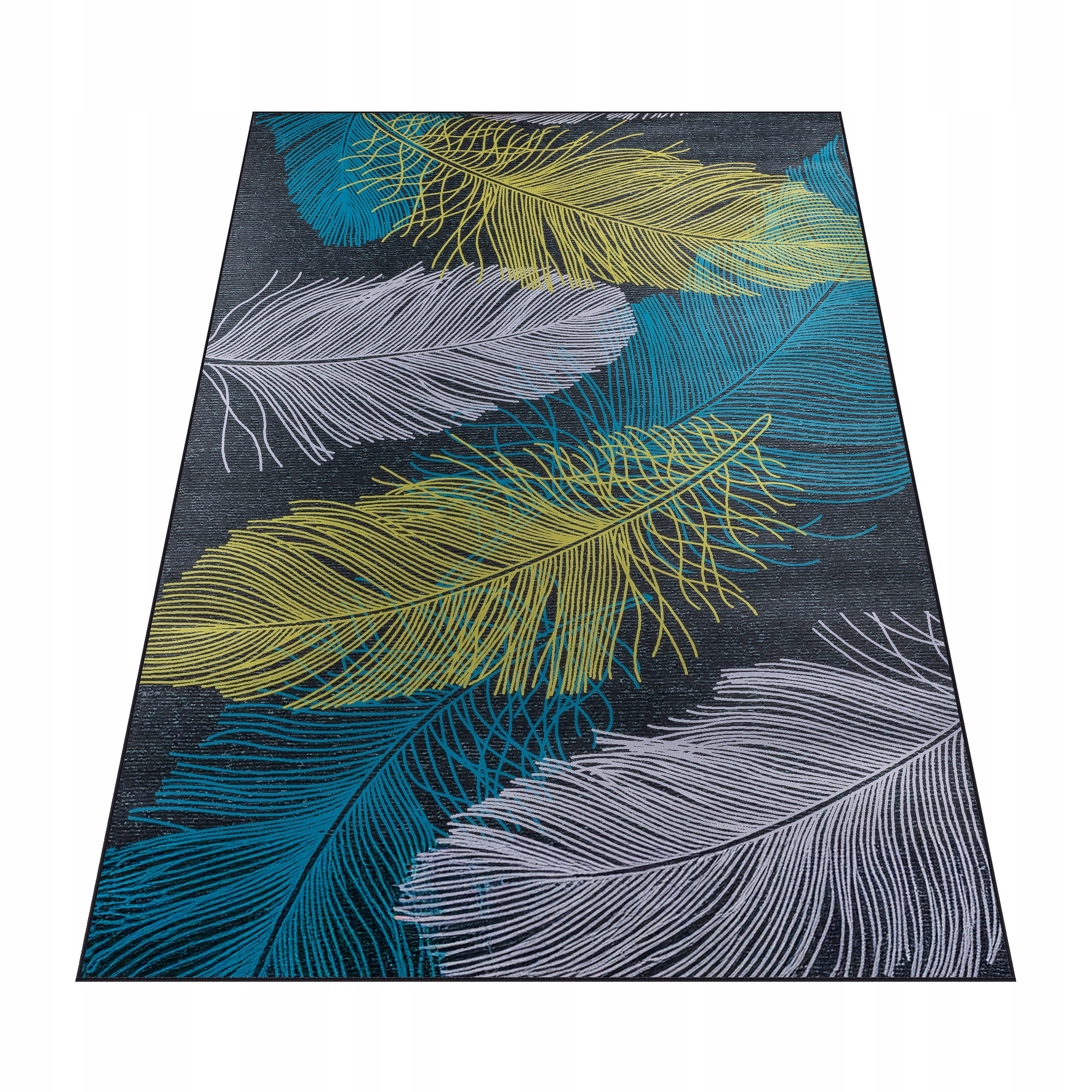 Koberec 220X160 Peří Listy Do Obývacího Pokoje Protiskluzový Černý Módní Potisk Bcf