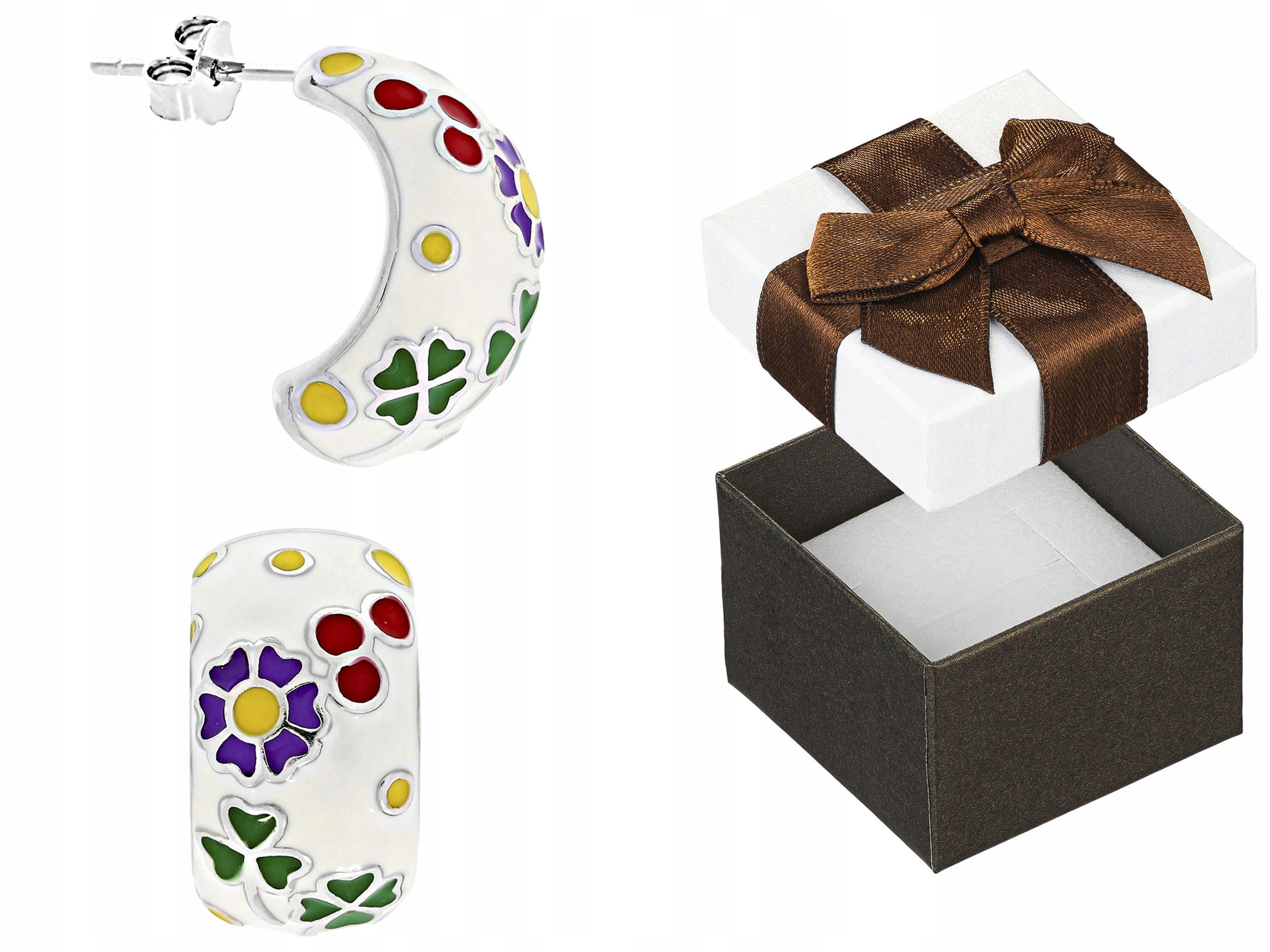 Stříbrné Náušnice Puzetky Barevné Květiny Jetelíčky Smalt Šroubek Stříbro