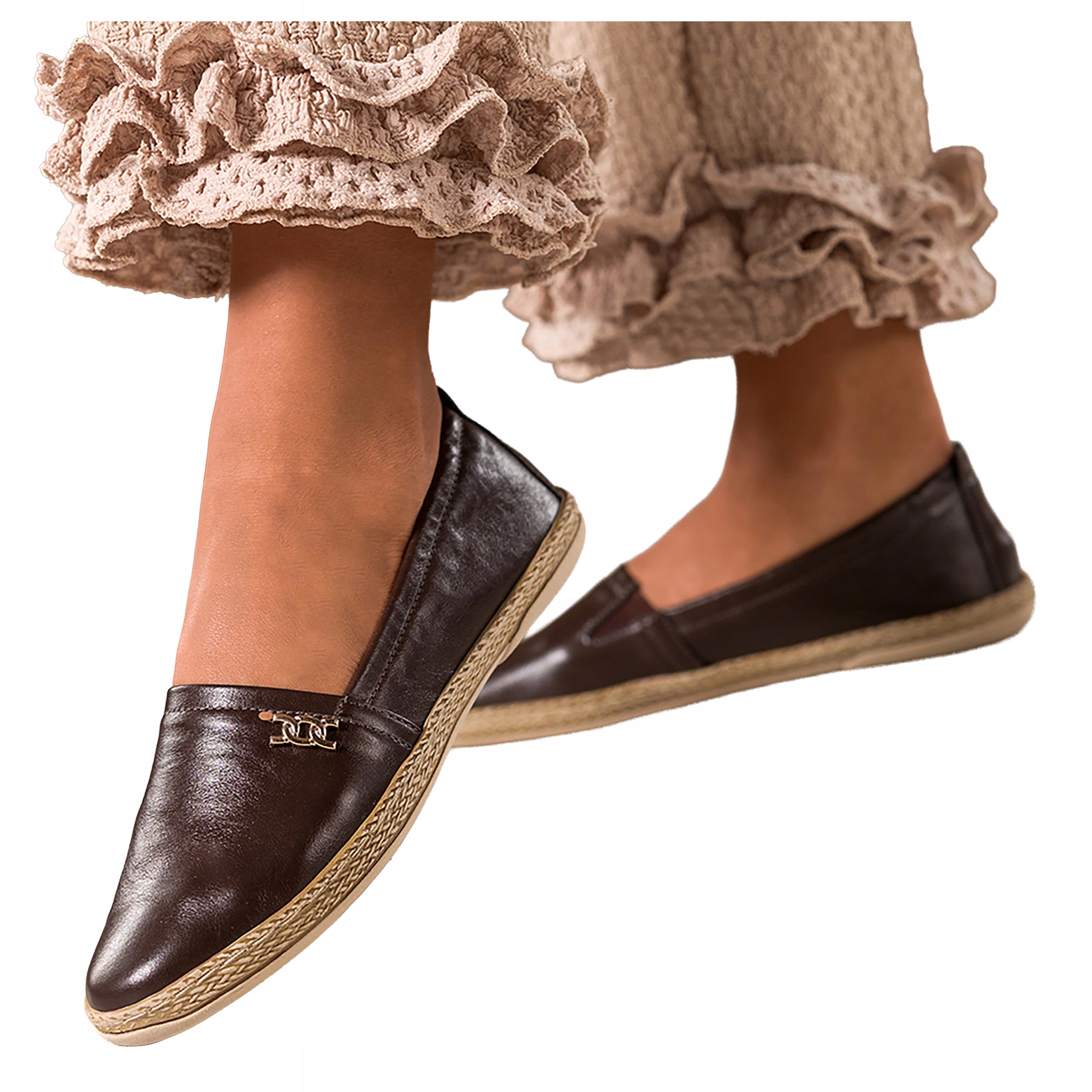 Čokoládové Polobotky Dámské Pohodlné Espadrilky Slip On Ploché Kožené r 39