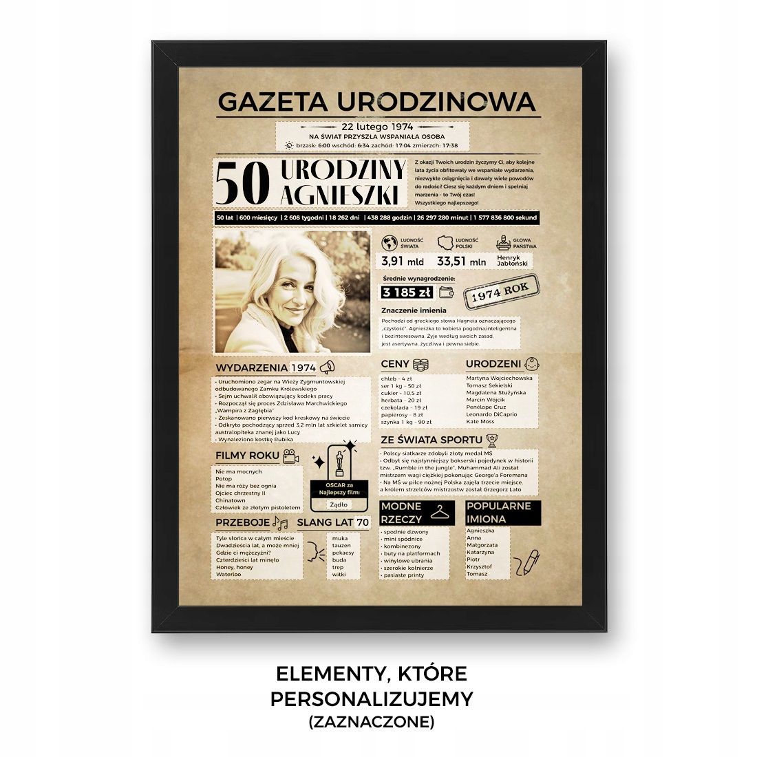 PREZENT NA URODZINY PLAKAT PERSONALIZOWANY W RAMIE A3 Marka bez marki