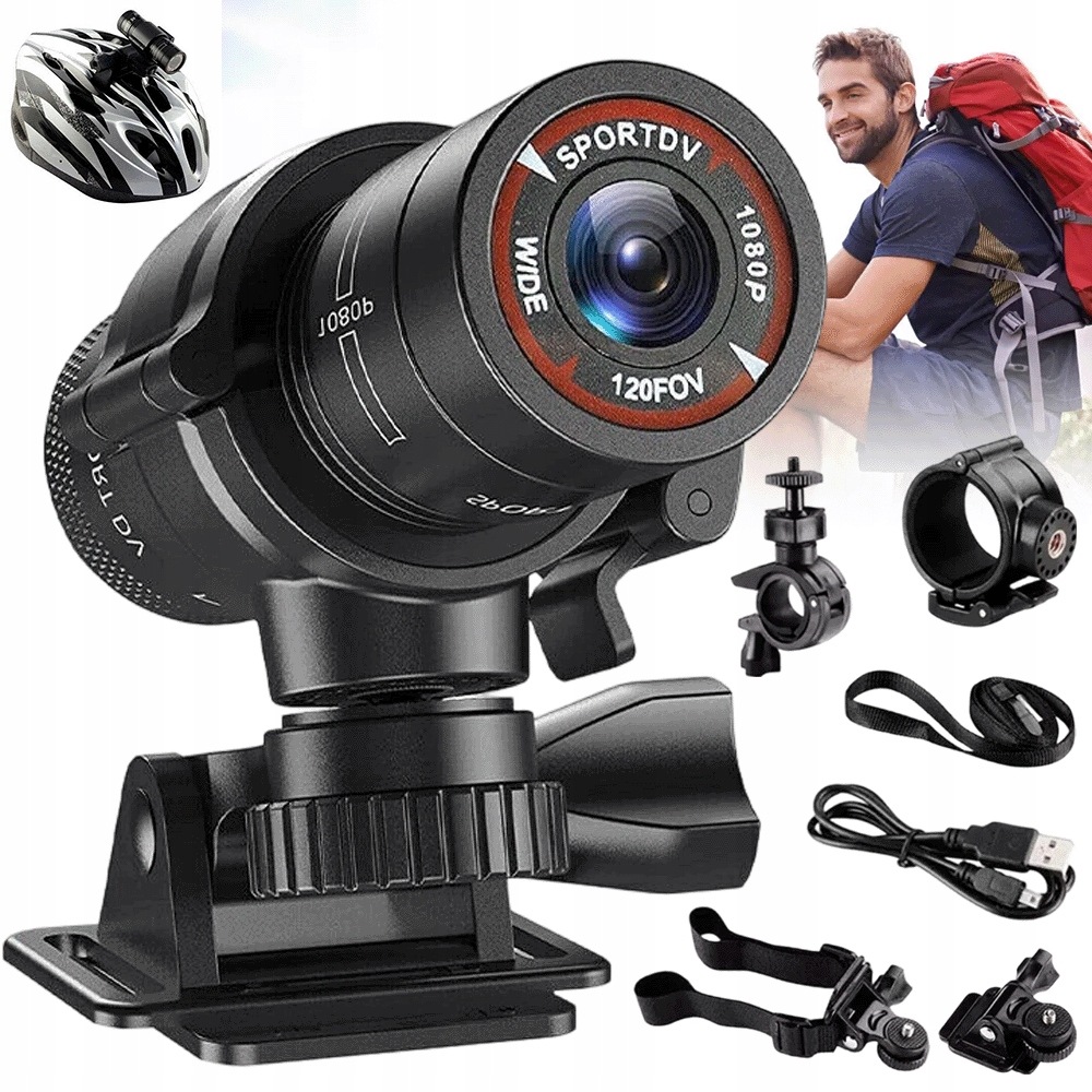 Kamera 1080P na helmu s mikrofonem 120° úhel záznamu pro kolo, černá