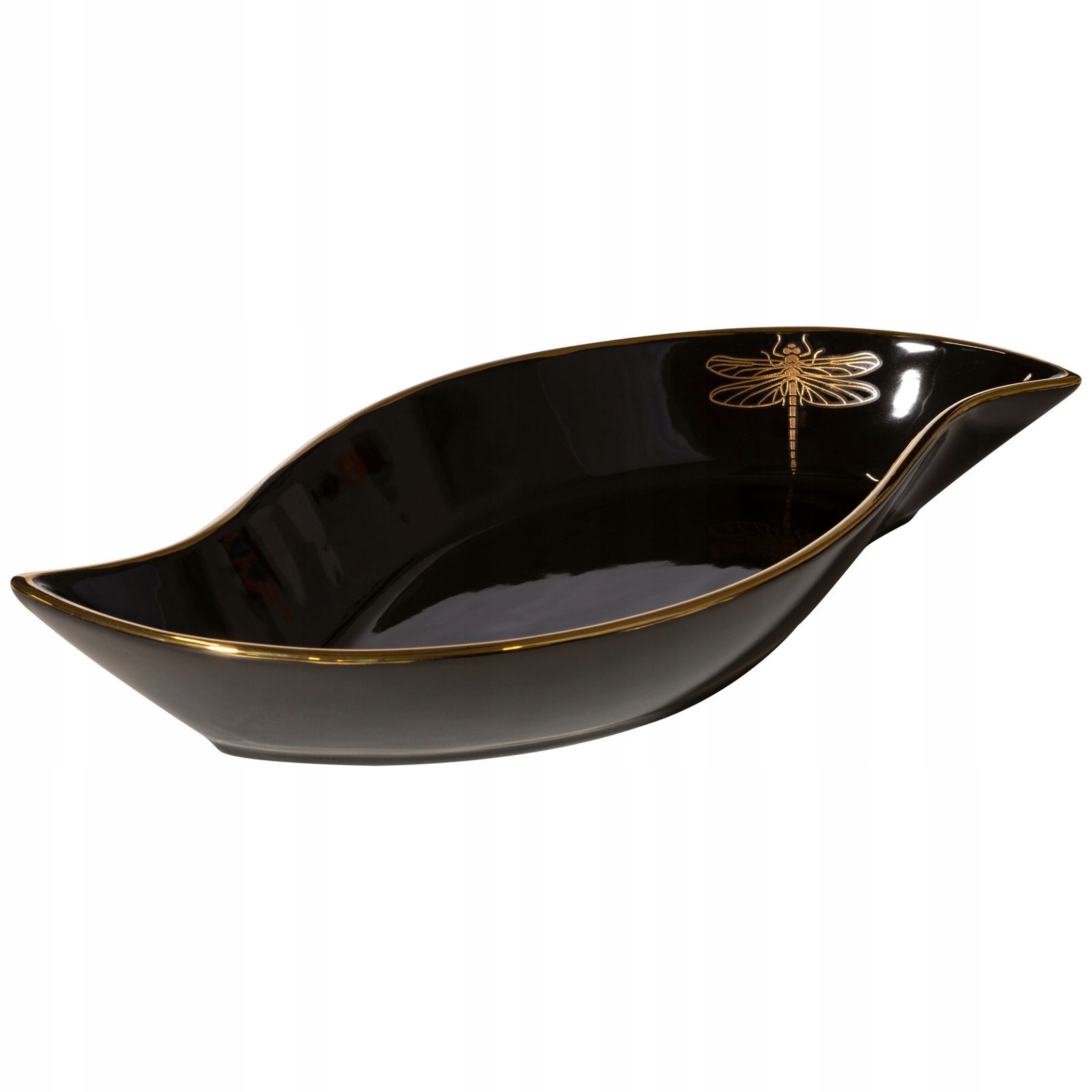 

Czarna patera ceramiczna nadruk złotej ważki 36 cm