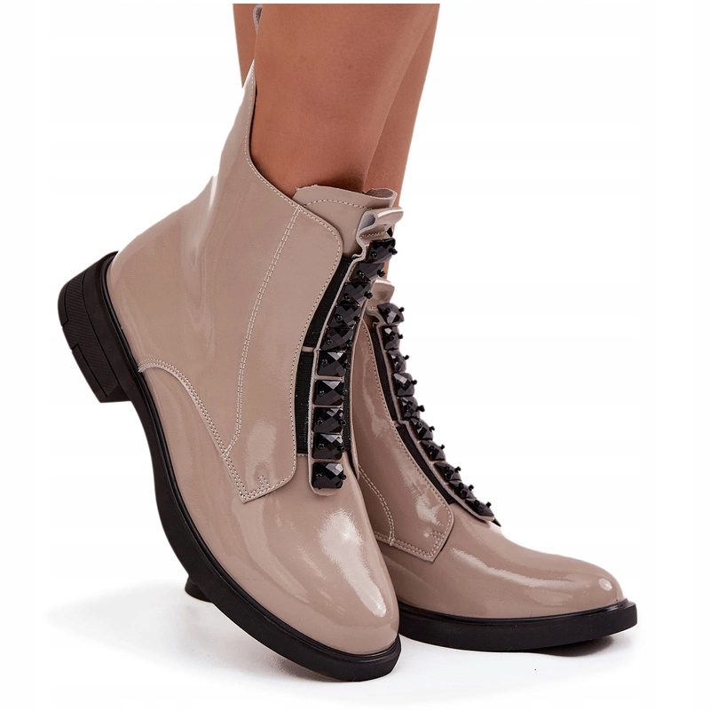 Dámské Kotníkové Boty Lakované Z Přírodní Kůže Zámek D&a MR52-108 Béžové 37