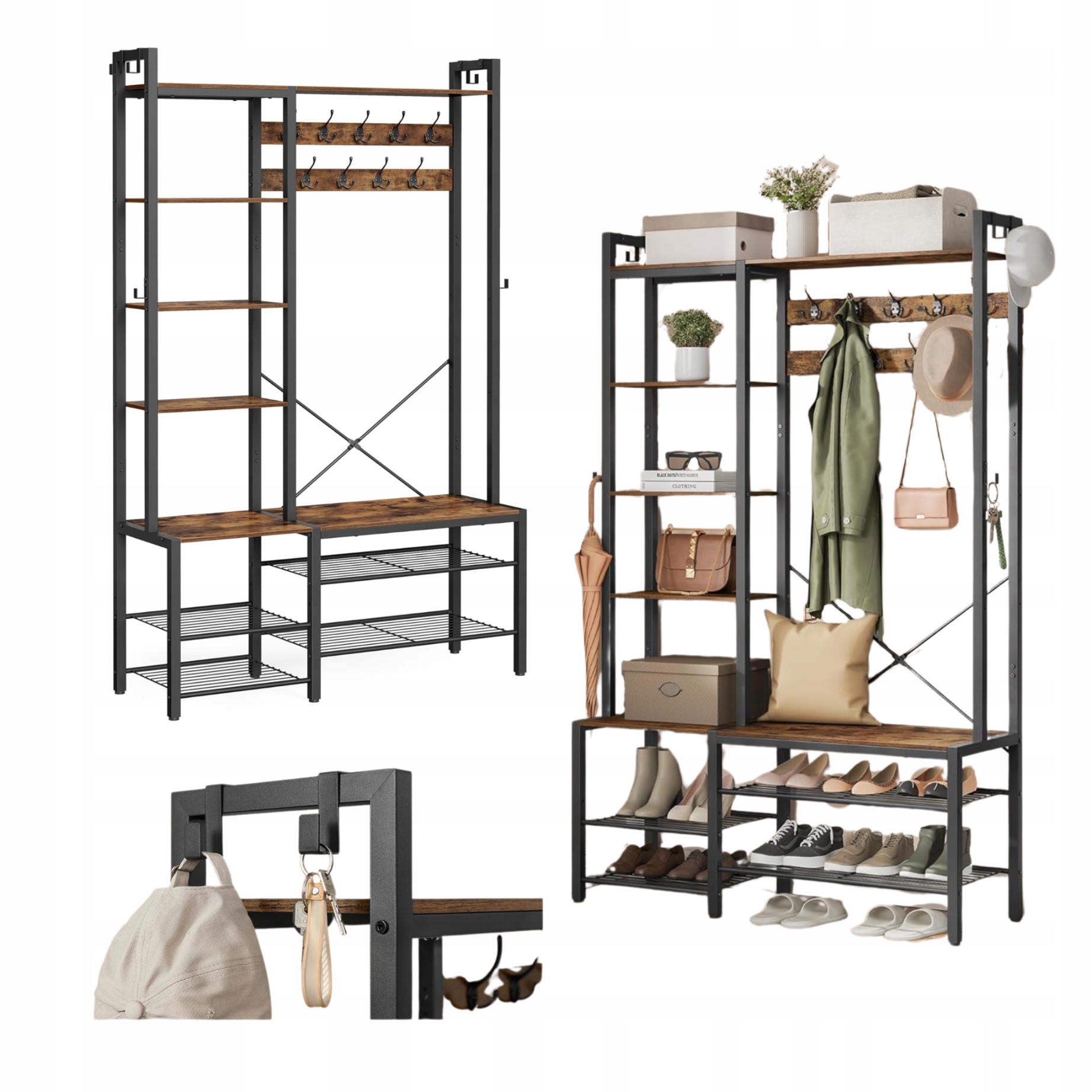 Vešiak Šatňa s policami a sedadlom Skriňa Stojan na oblečenie Rustikálny