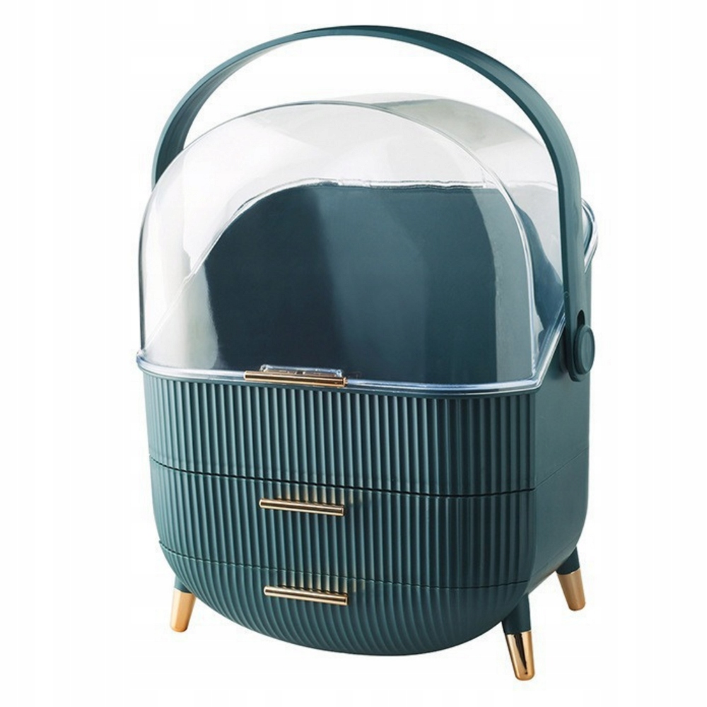 Organizér na kosmetiku, otevírací, průhledný, dvě zásuvky, zelený