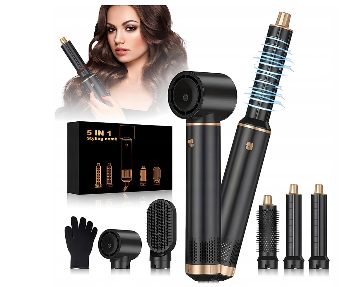 Szczotka do włosów Air Styler 5 w 1, zestaw suszarka z 5 akcesoriami 1000W