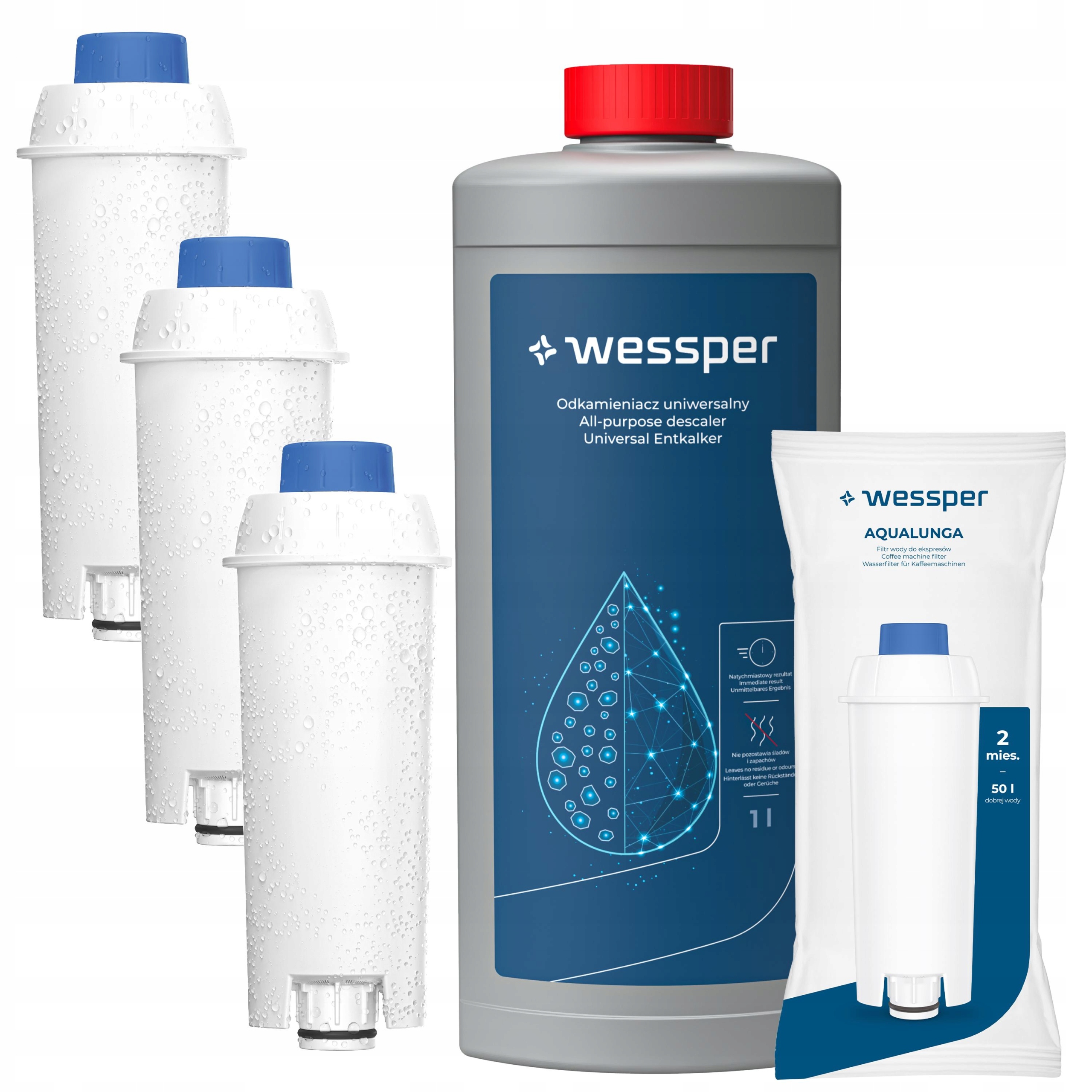 Levně Odvápňovač pro kávovar Wessper 1 l 3x filtr pro kávovar Delonghi Dinamica