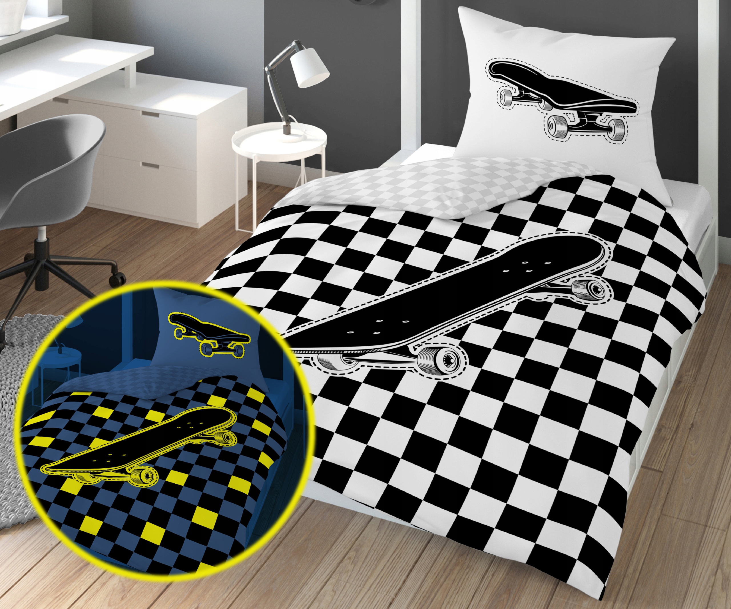 Pościel świecąca w ciemności 160x200 deskorolka Szerokość kołdry 160 cm