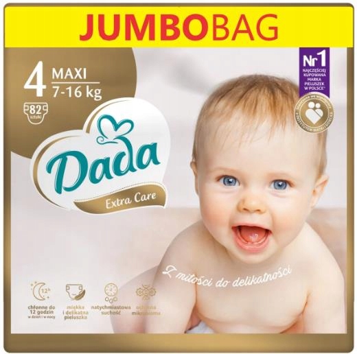 Dada Pieluchy jednorazowe Extra Care rozmiar4 ( 7-16kg ) JUMBOBAG-82 sztukI