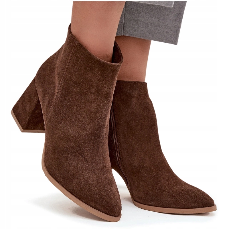 Kotníkové Boty Z Přírodního Semiše, Podpatek, Zateplený Sloupek Zazoo 3128, Hnědé, 40