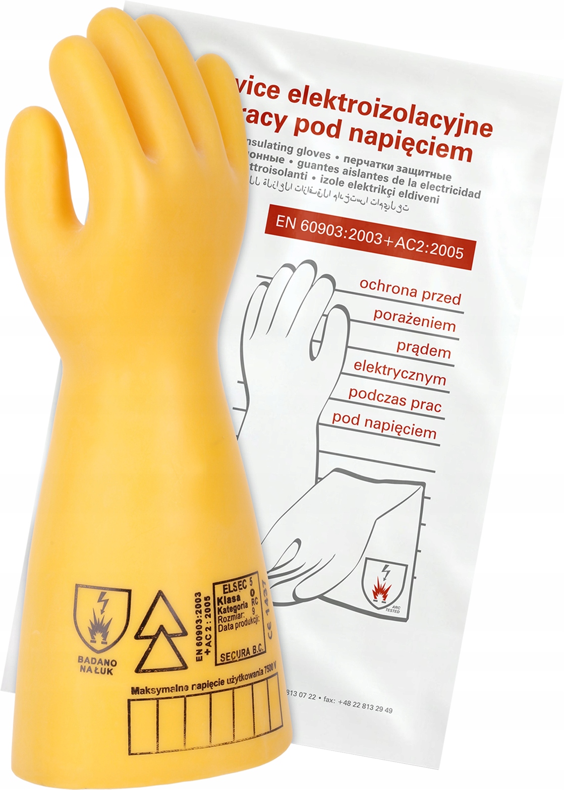 Rękawice elektryczne elektroizolacyjne dla elektryka Elsec 20 kV r. 9 L