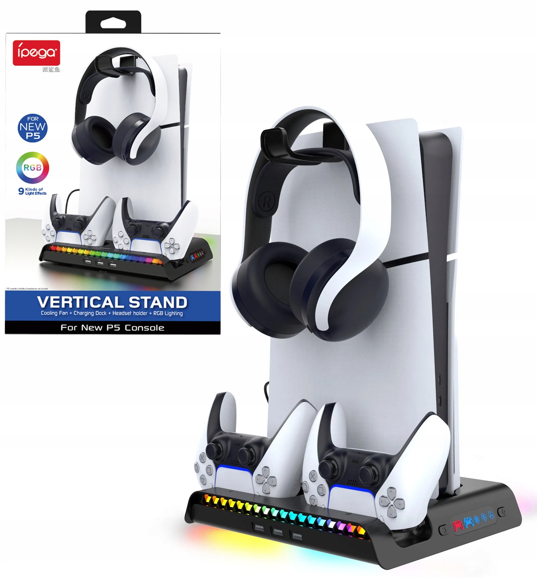 Chladicí stanice Rgb pro Sony PS5 Slim Sluchátka Nabíjení Pad