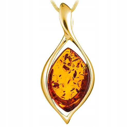 Zlatý Přívěsek s pozlaceným přívěskem z přírodního Baltský Jantar ze Stříbra