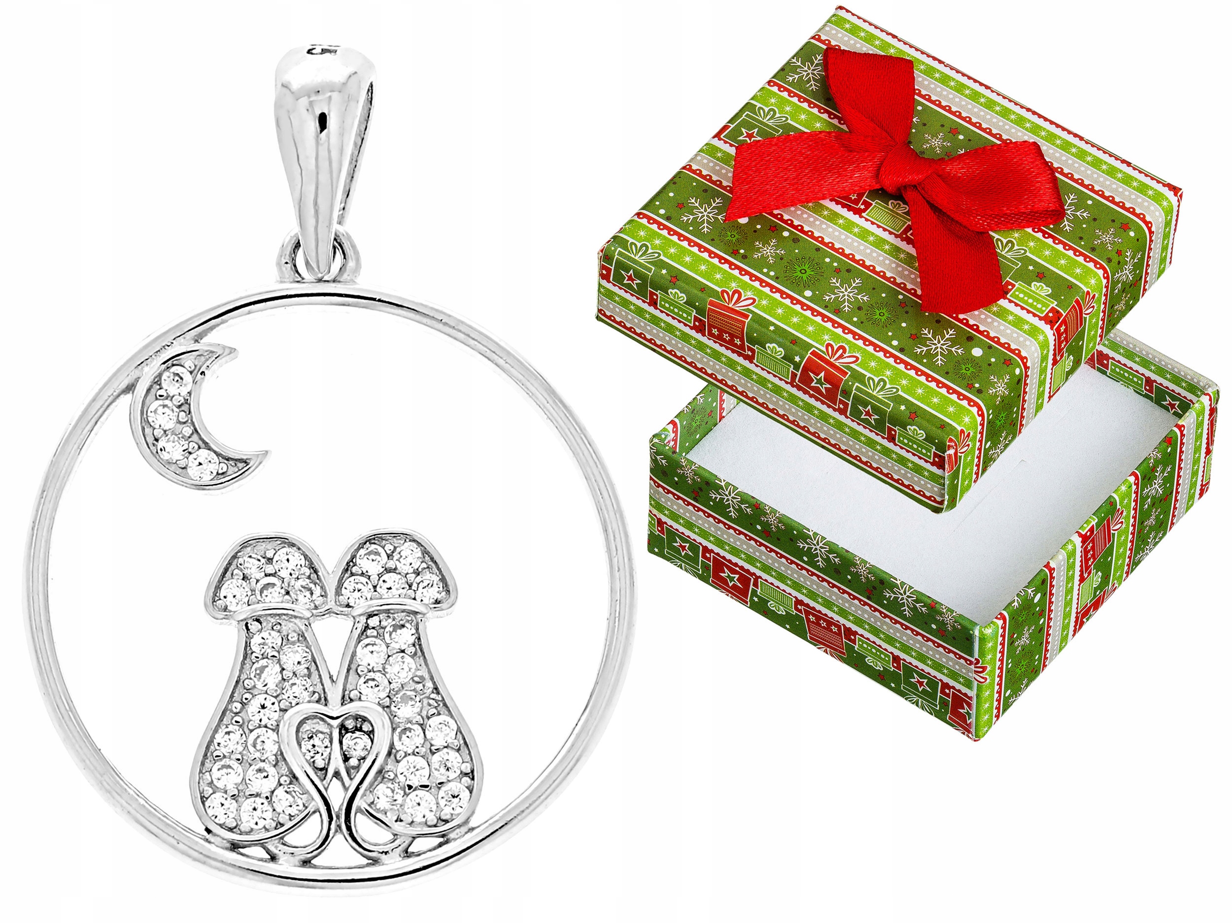 Stříbrný Přívěsek Kočičky se zirkony Rhodiovaný přívěsek Kočička Kočka Zirkon