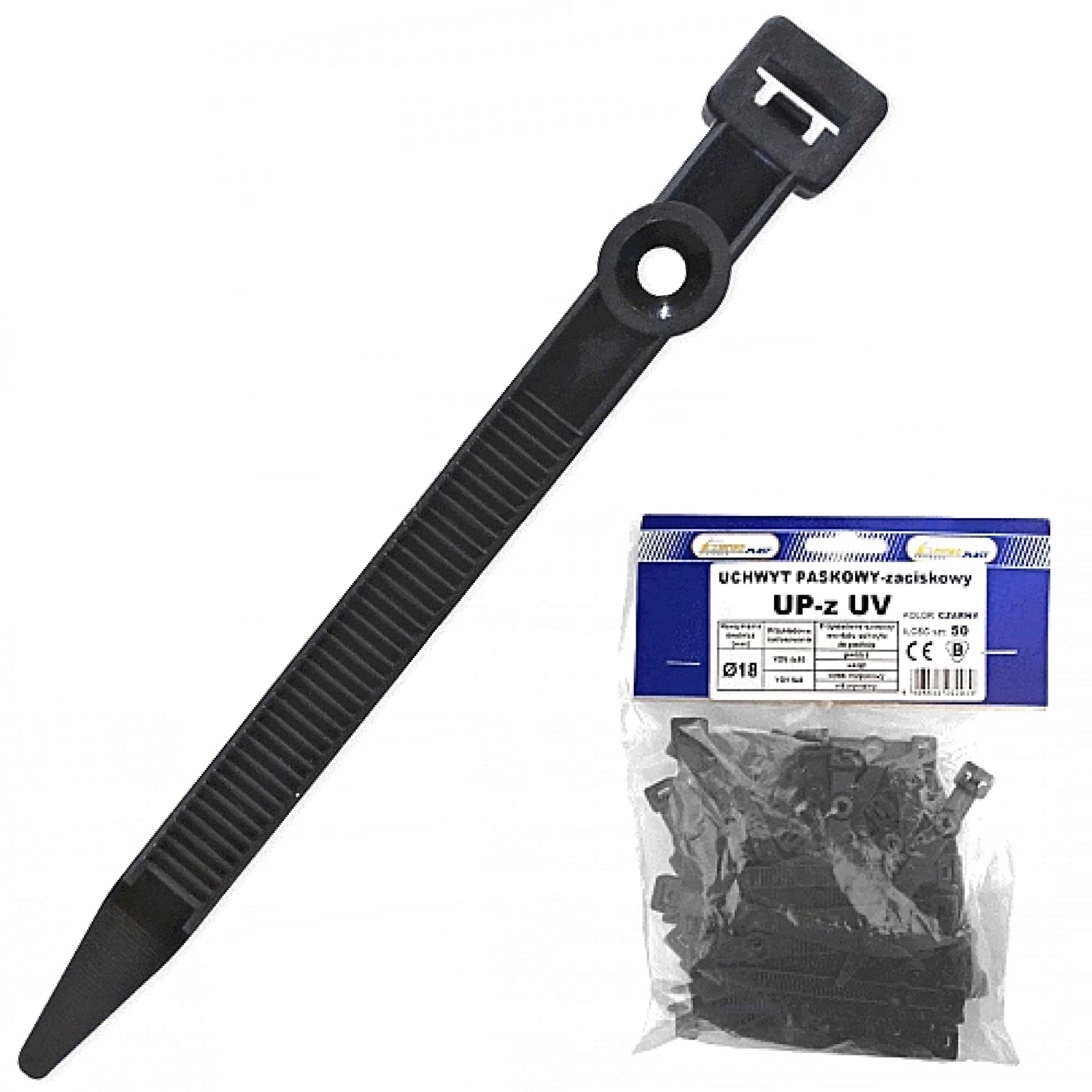 UCHWYT ZACISKOWY PASKOWY DO KABLI UP-Z fi38 CZARNY