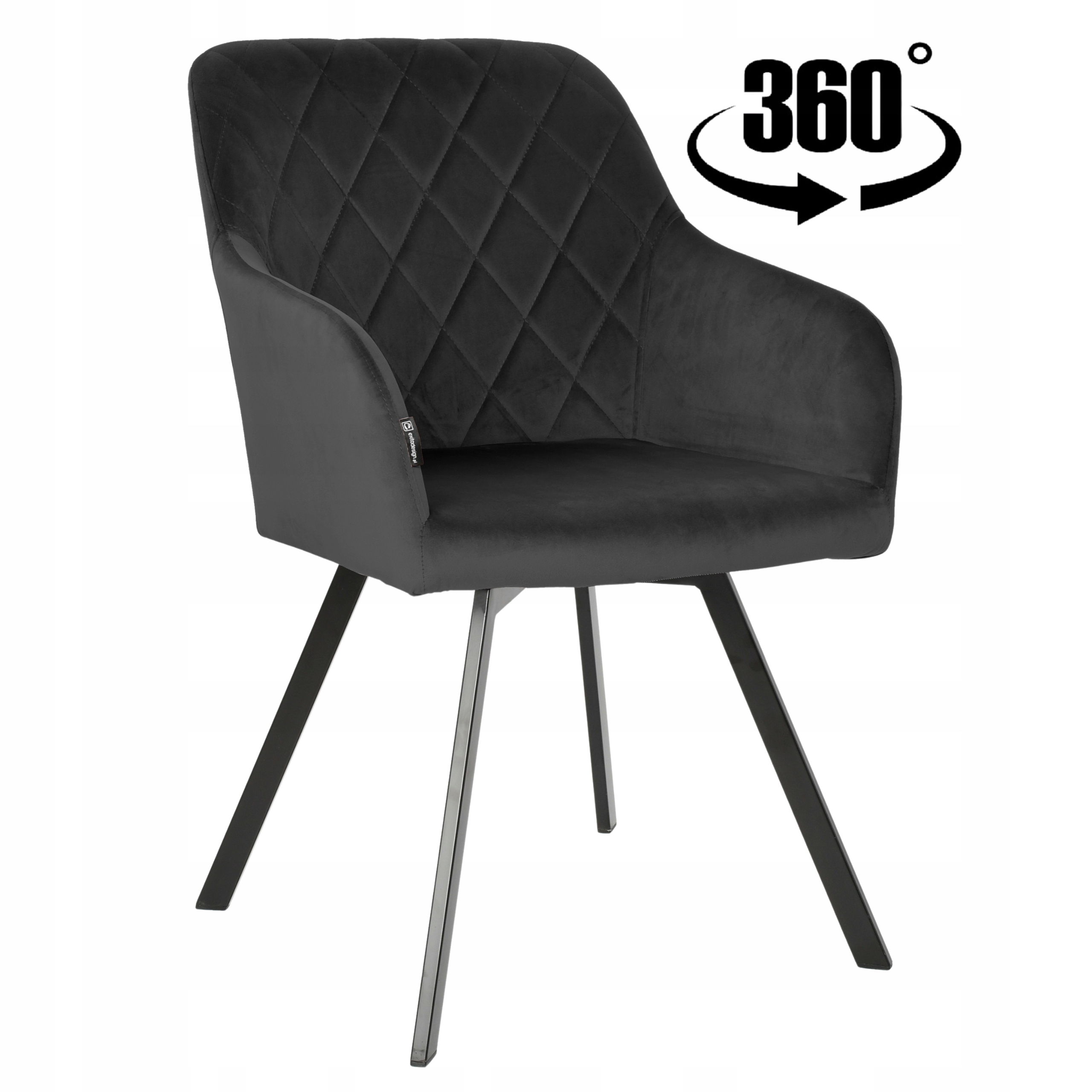 Krzesło obrotowe tapicerowane welurowe czarne do salon jadalni kuchni Panko