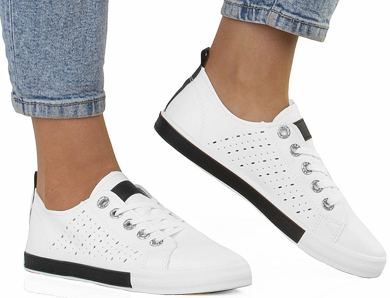 

6512 Białe Trampki Damskie Tenisówki Ażurowe 36