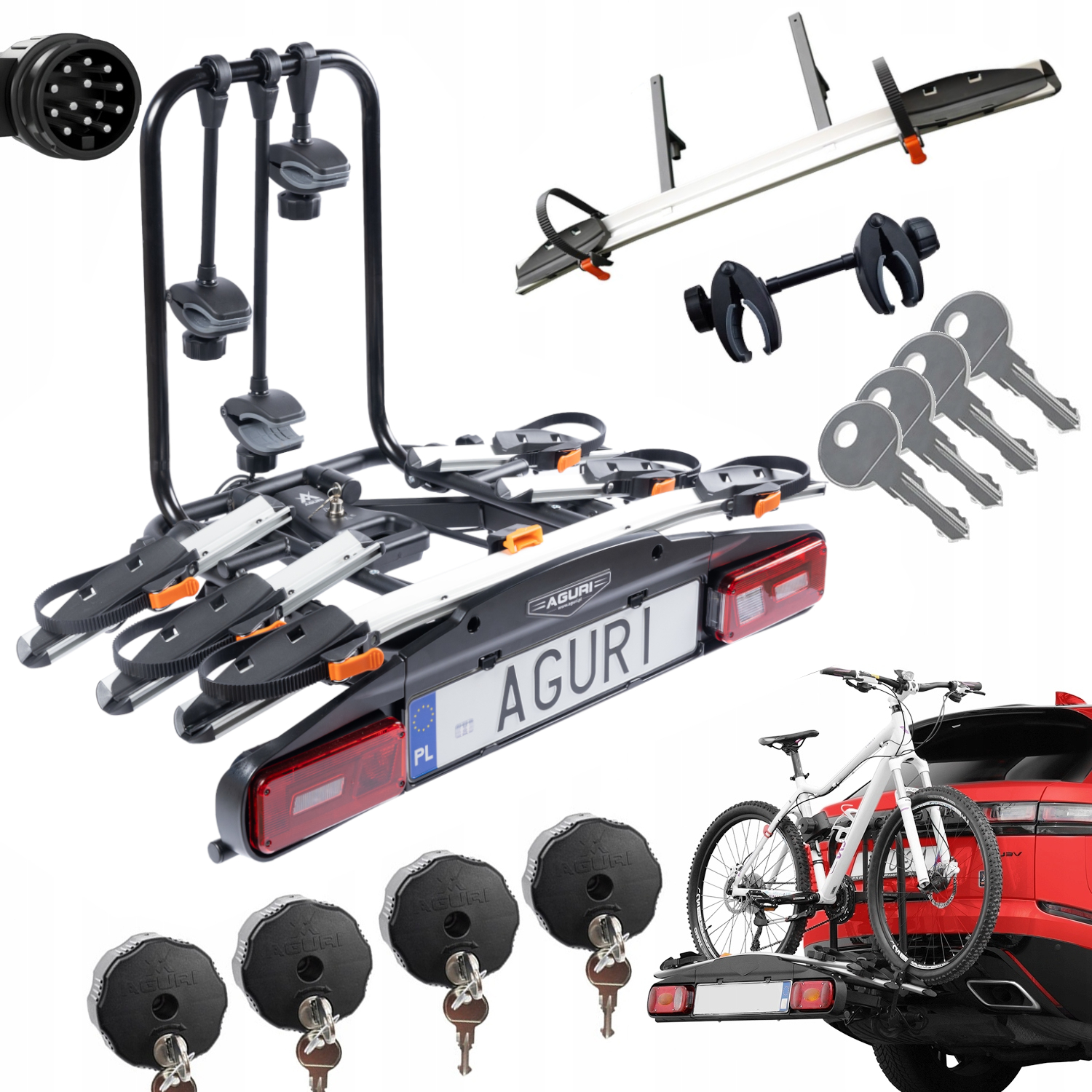 Bagażnik rowerowy na hak Aguri Active Bike PRO 4 uchylany srebrny