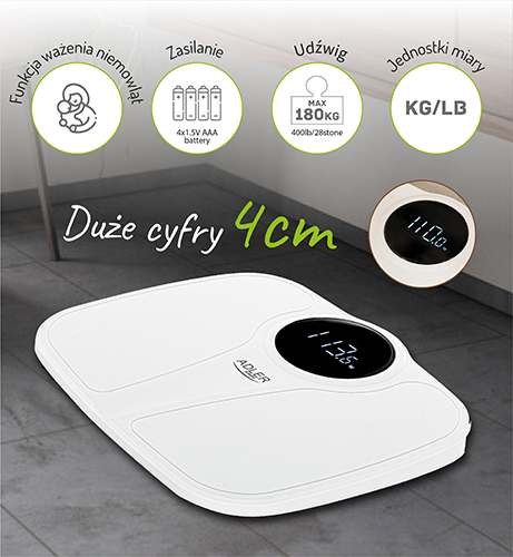 Waga łazienkowa CR 8171 z ważeniem niemowląt 180kg LED biały