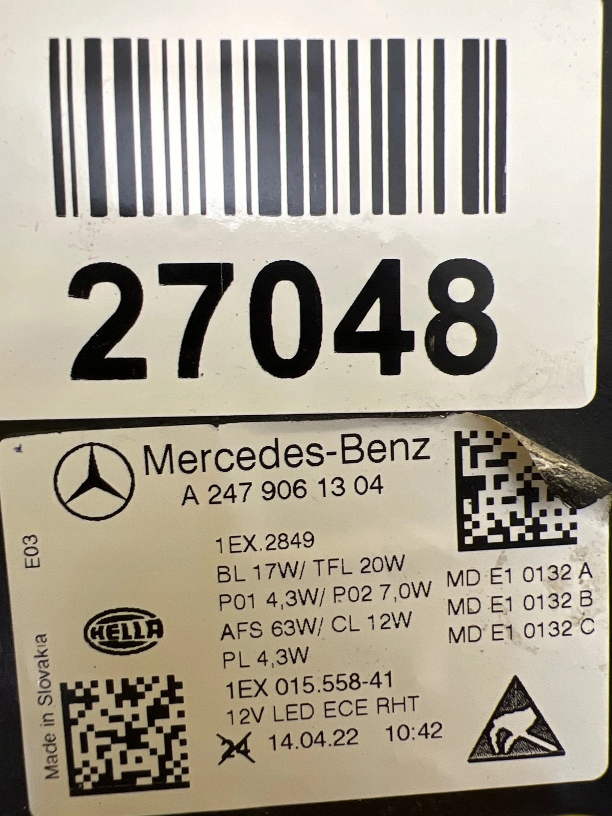 light left Mercedes B-Klasa W247 Full Led Multibeam A2479061304