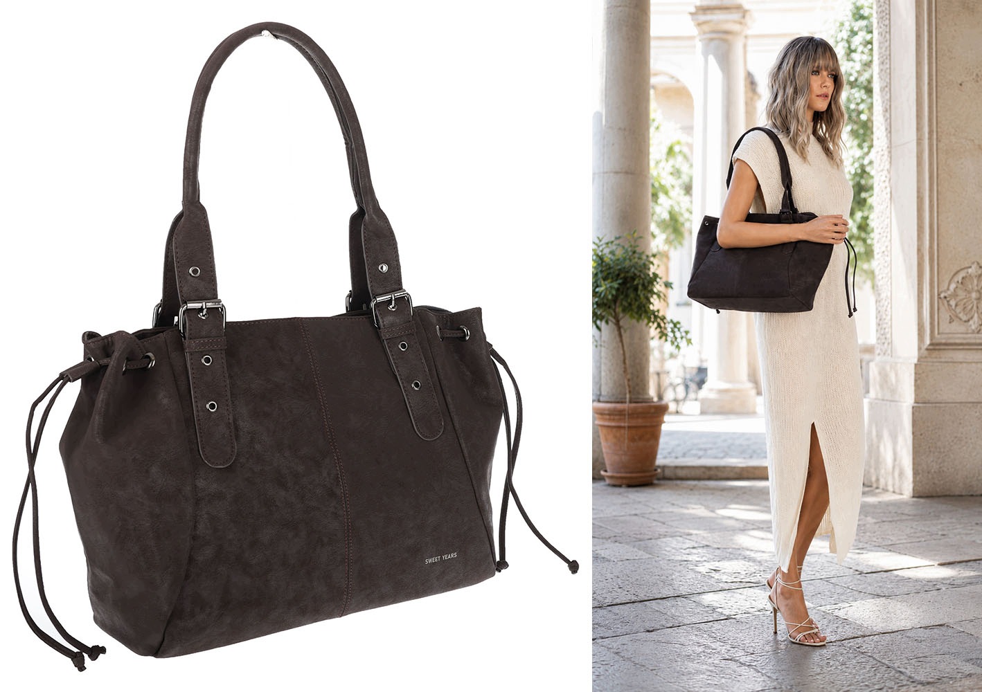 Dámská shopper kabelka kufřík elegantní taška do práce NS977 Čokoládová