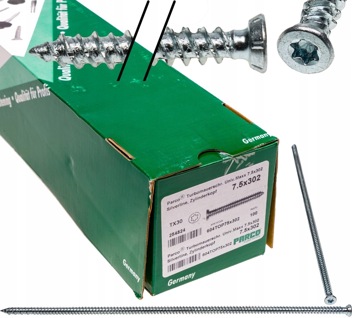 Šrouby 7,5x302 TX30 okenní zárubňový kužel 100s