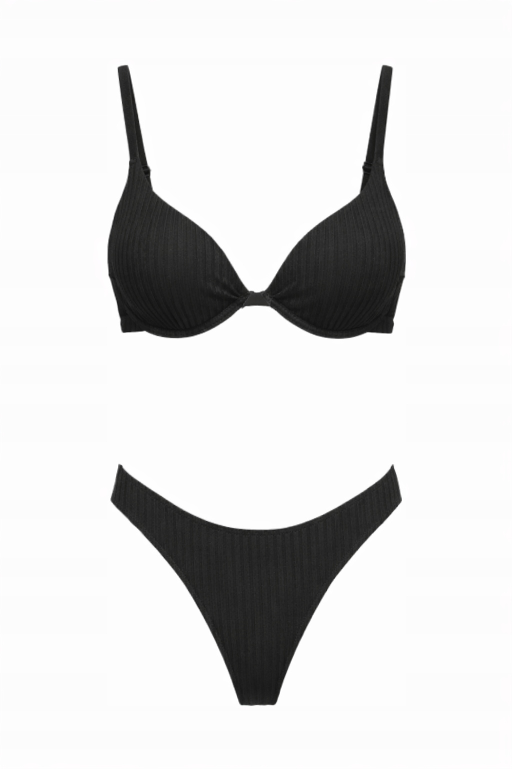 Černé Dvoudílné Žebrované Plavky I4A