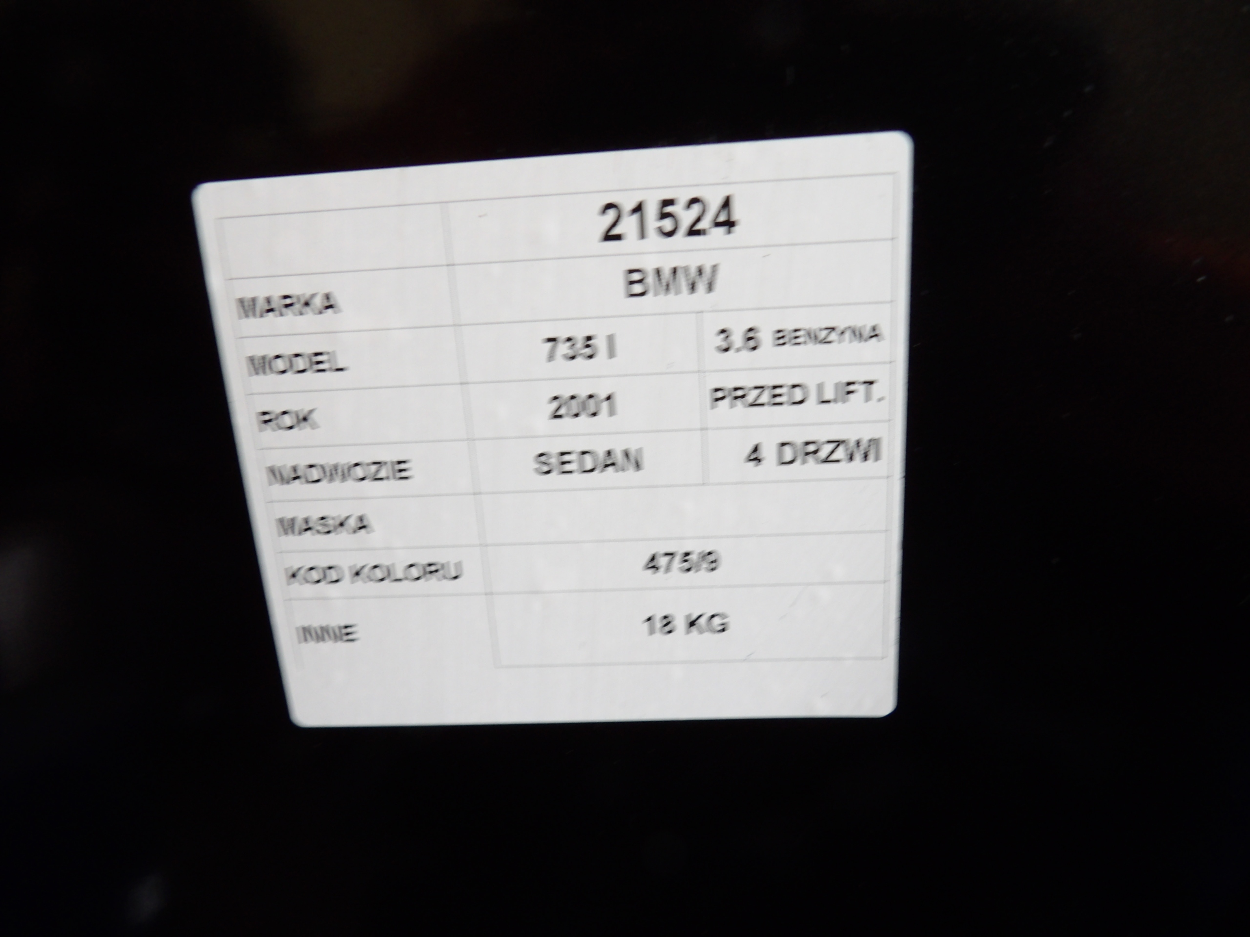 BMW 7 E65 motorhaube lak. 475/9