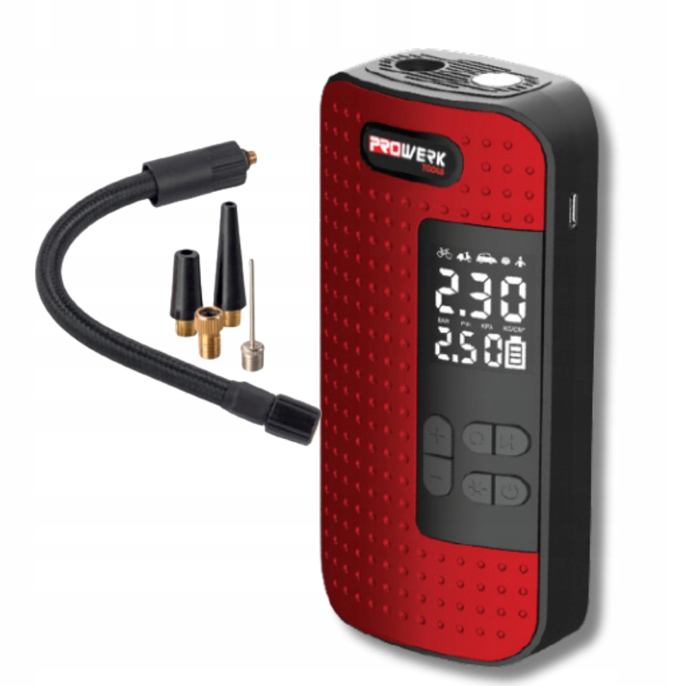 Kompresor akumulatorowy 8V LI-Ion 2000mAh 10 Bar 150PSI 40 W latarka Led