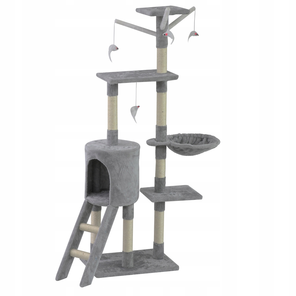 Drapak Dla Kota Legowisko Wieża Domek Słupek Zabawka Na Sznurku Szary
