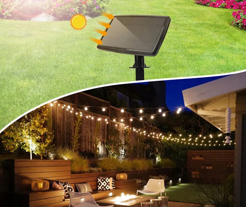 Girlanda Solarna Ogrodowa Łańcuch Świetlny 10m LED WODOSZCZELNA Z ŻARÓWKAMI Zasilanie solarne