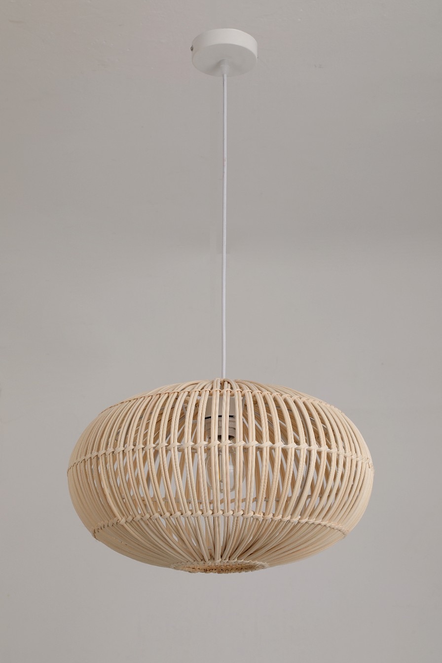 Dekoratívna závesná lampa s prírodným bambusovým tienidlom, biely previs 1xE27