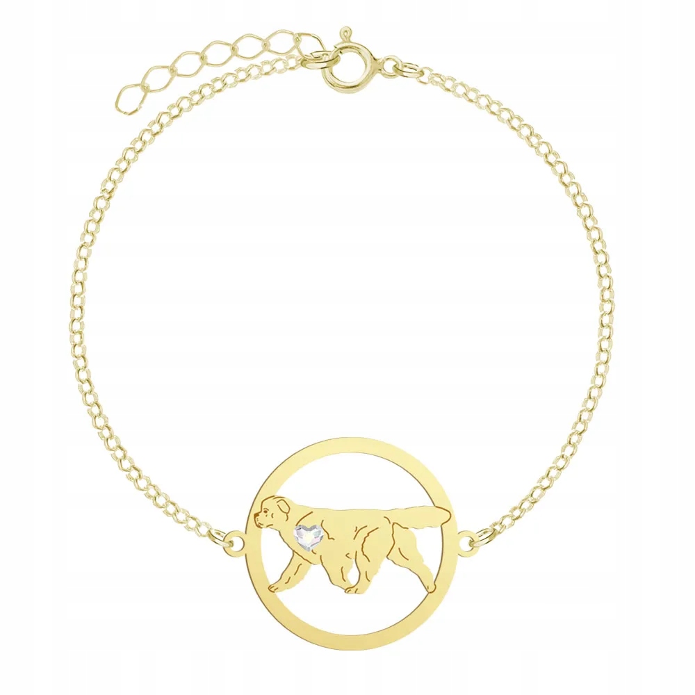 Zlatý náramek s psem Novofundland 925 Řetízek Dárek Žena Gravírování