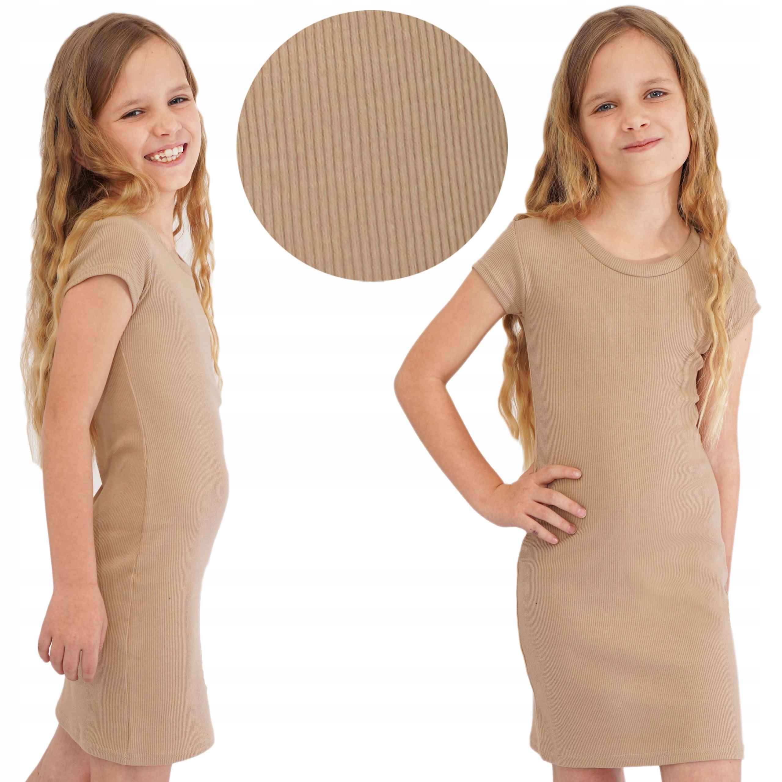 Béžové Bavlnené rebrované šaty r 152 dievčenské