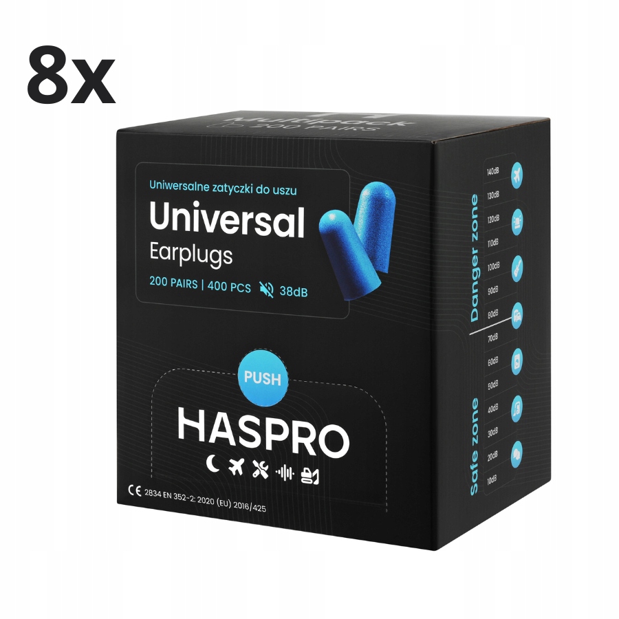 BOX200 – Pěnové protihlukové zátky 38 dB, 200 párů – 8 sad
