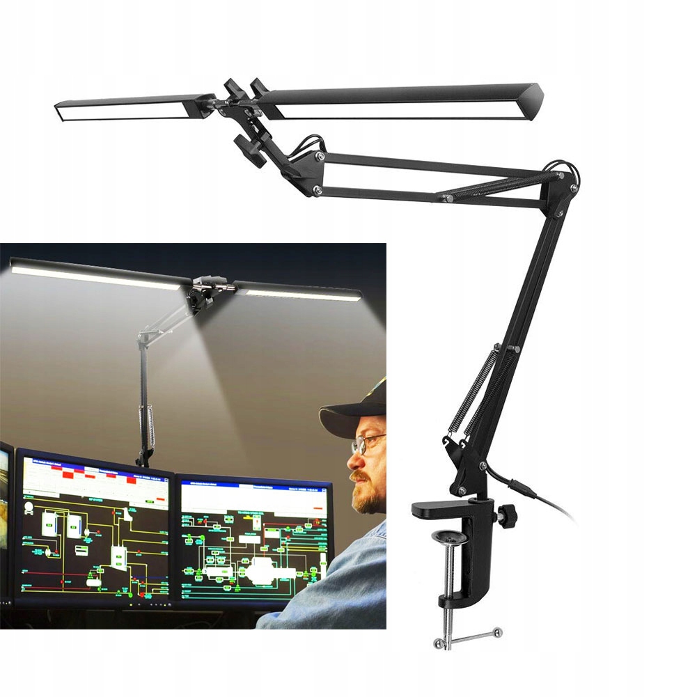 Dvojitá Led lampa na psací stůl Kreslící Výkonná 24W Nastavitelná 3000-6500K