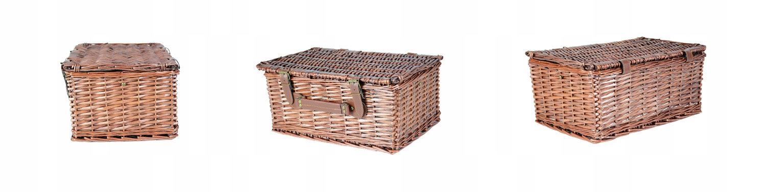 KOSZ PIKNIKOWY WIKLINOWY ZESTAW NA PLAŻE DLA 4 OSÓB TALERZAMI KIELISZKAMI Kolor dominujący brązowy