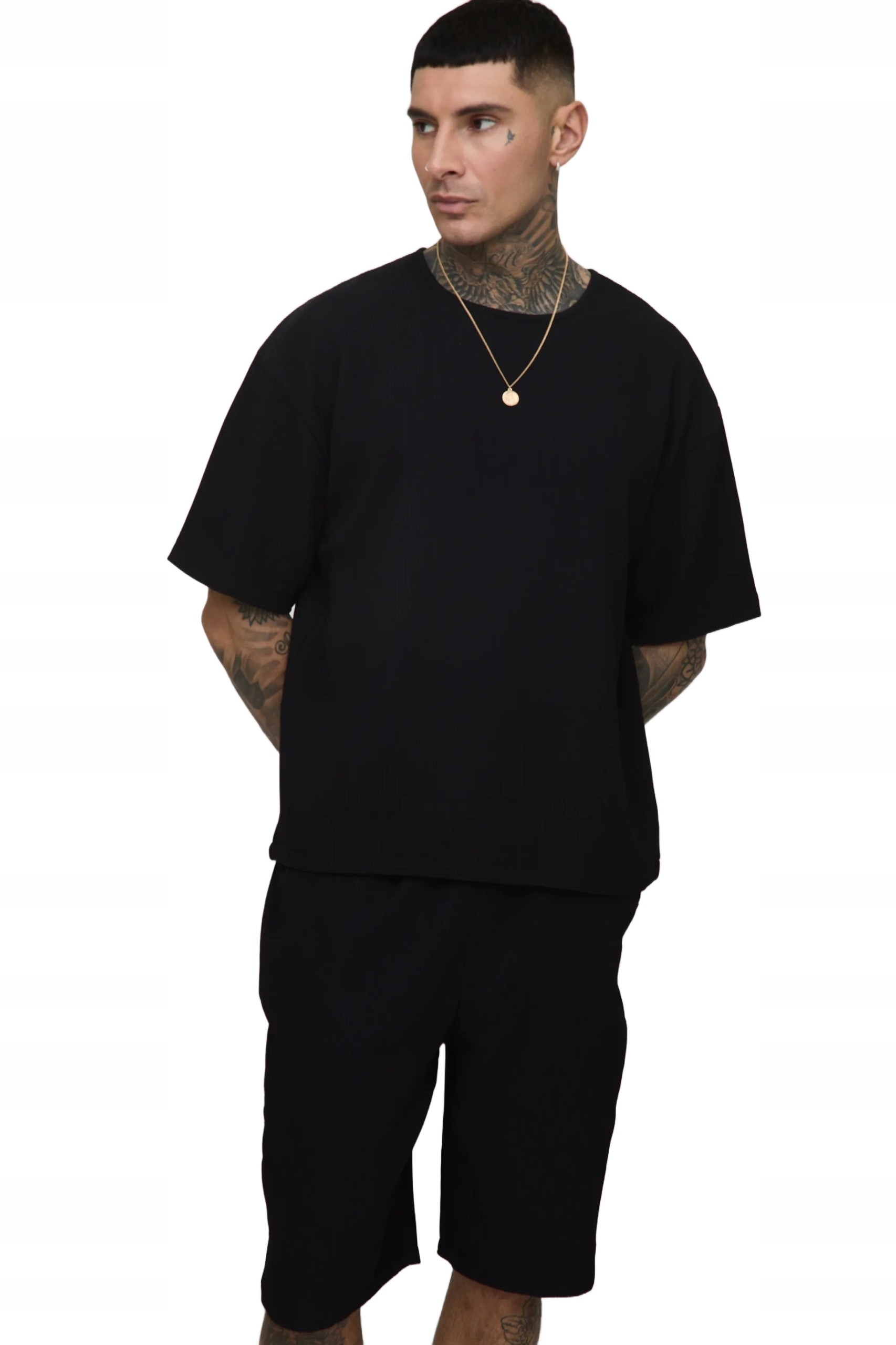 Boohooman Černý Pánský Komplet S Krátkými Kraťasy Bez Vzoru S Z3A