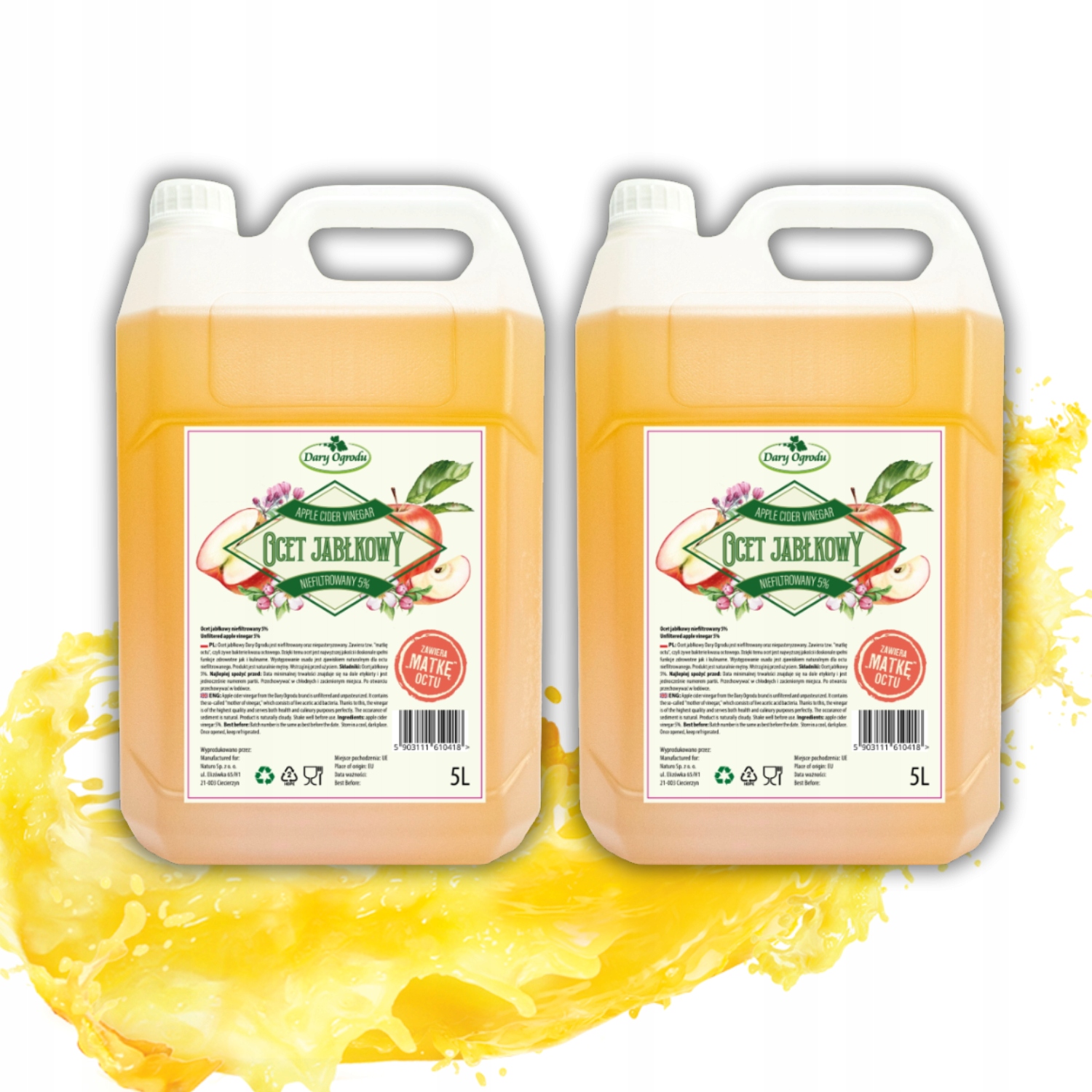 Levně Jablečný ocet Nefiltrovaný 10 L (2x5 l) Nepasterizovaný živý přírodní