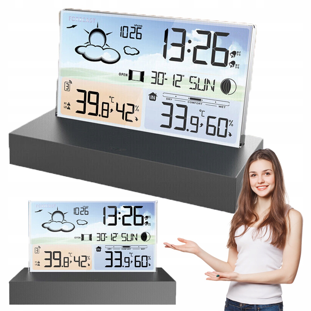 Multifunkční Budík Meteostanice Teploměr Vlhkoměr Velký Barevný LCD