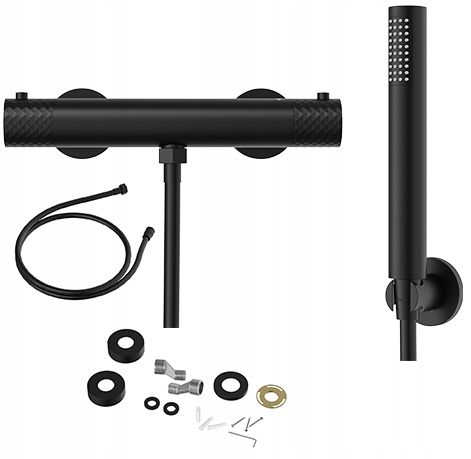 Čierna sprchová batéria, termostatický kohútik Glami, termostat, slúchadlá