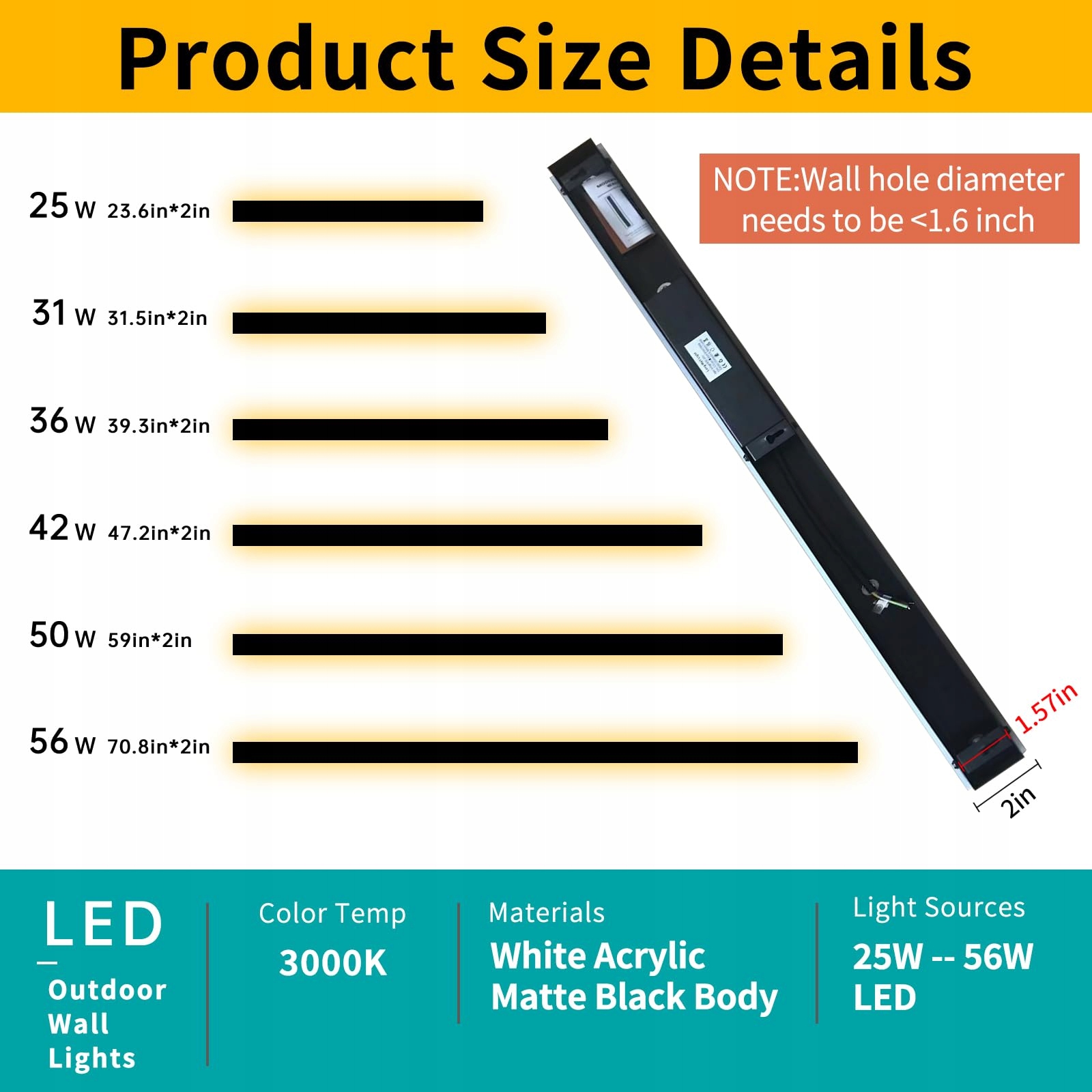 MIKERU Lampa LED Zewnętrzna 120cm 48W IP65 Wodoodporna Do Wnętrz — miniatura 2