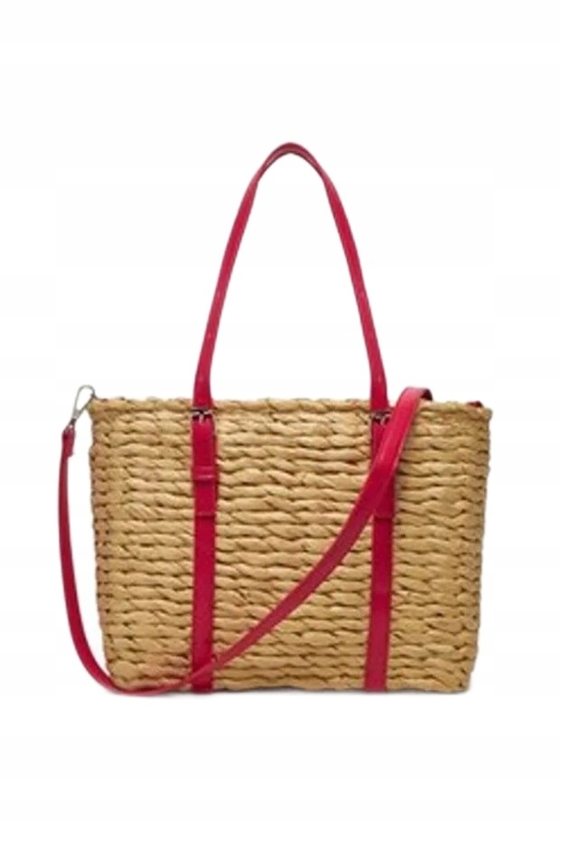 Nobo Klasyczna Torebka Damska Wiklinowa Z Czerwonymi Paskami 5FA