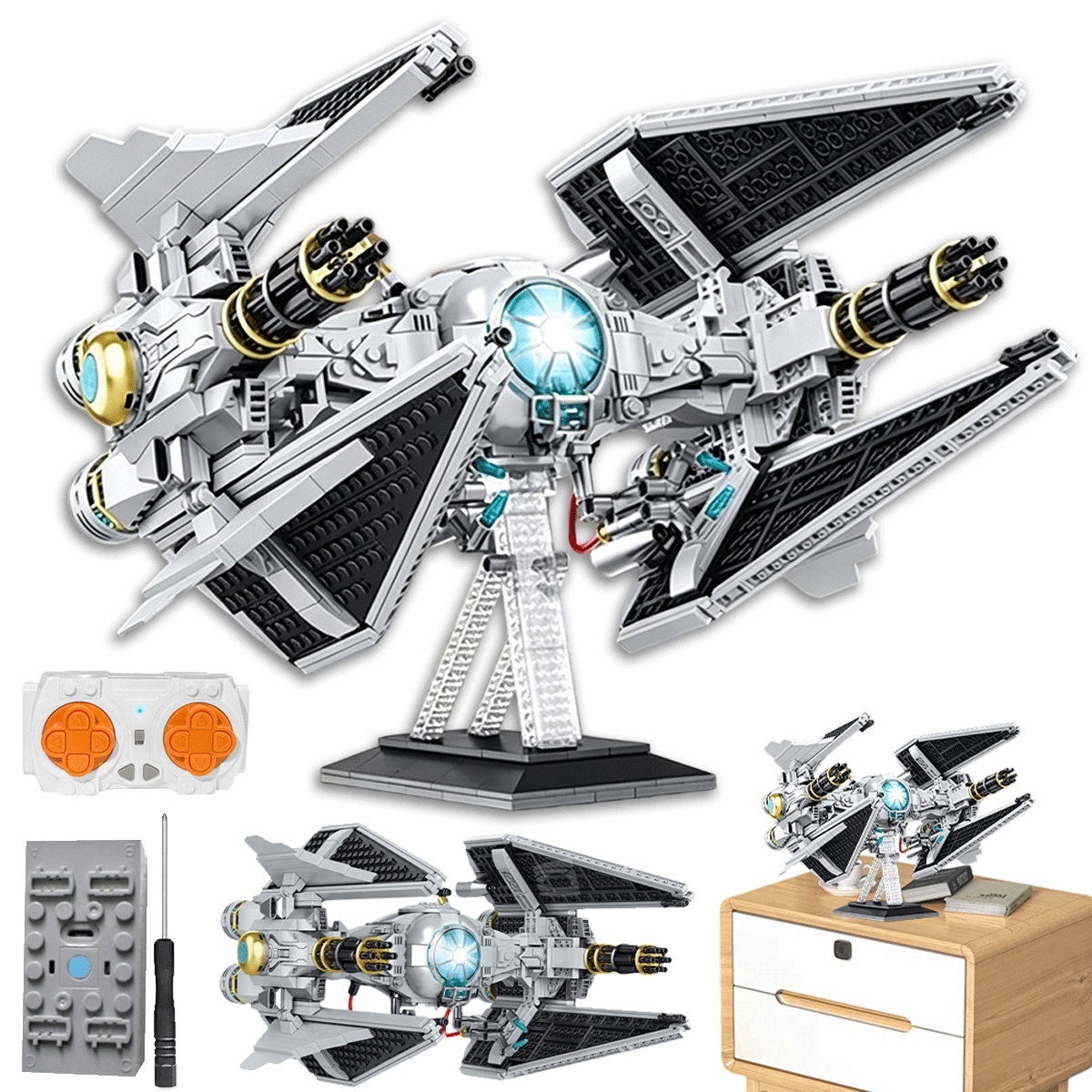 Zestaw Klocków 1109 Elementów Myśliwiec Z Pilotem Do Samodzielnego Montażu